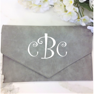 9161 -GREY PU LEATHER CLUTCH BAG